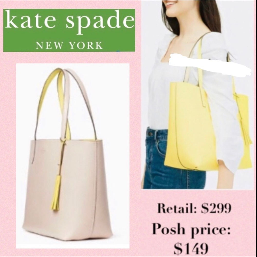 Kate Spade reversible Lakeland Drive Marina bag yellow & blush pink